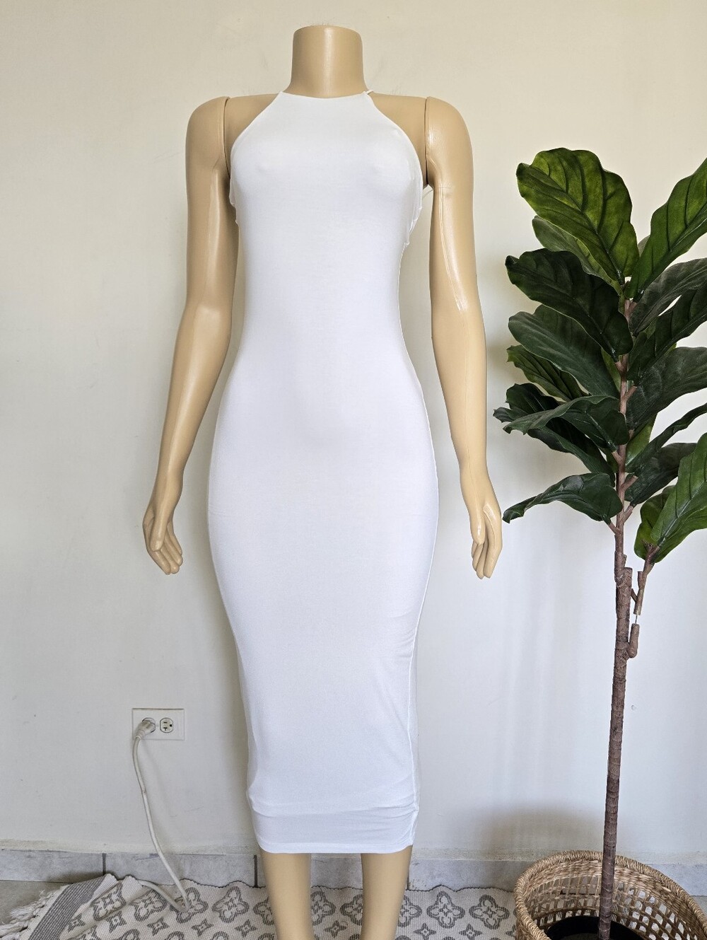 Good American White Halter Neck Open Back Bodycon Midi Dress Size 1 Women's